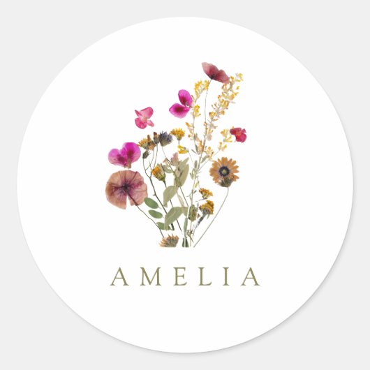 Sticker Rond Nom personnalisé Wildflower  (Devant)