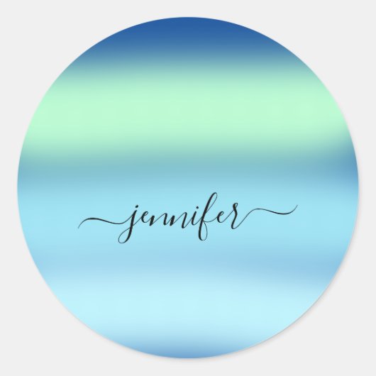 Sticker Rond Nom Petite entreprise Merci Blue Green Pastels (Devant)