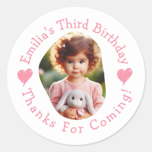 Sticker Rond Nom photo personnalisé Anniversaire Merci Faveurs
