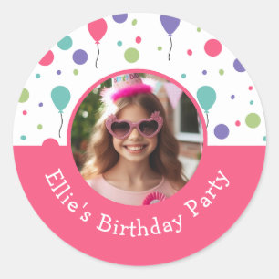 Sticker Rond Nom photo personnalisé Balloon Confetti fête d'ann