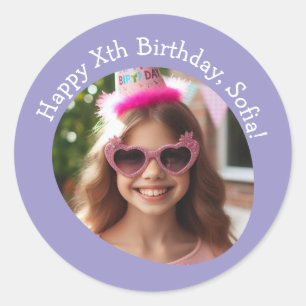 Sticker Rond Nom photo personnalisé et âge Joyeux anniversaire