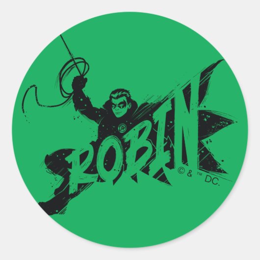 Sticker Rond Nom Pinceau en Encre Robin (Devant)