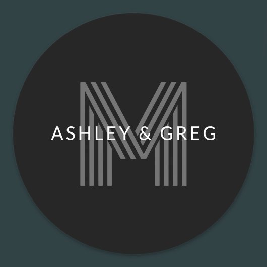 Sticker Rond Nom rétro moderne éditable monogramme noir et gris