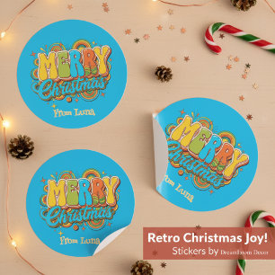Sticker Rond Nom rétro personnalisé de Noël groovy