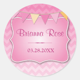 Sticker Rond Nom rose de bébé d'Ombre Chevron