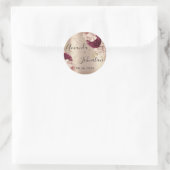 Sticker Rond Nom Sauvegarder la date Roses florales rose or (Sac)