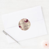 Sticker Rond Nom Sauvegarder la date Roses florales rose or (Enveloppe)