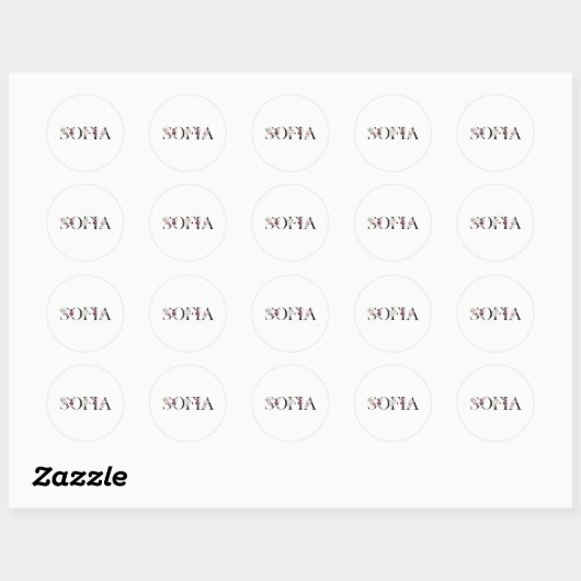 Sticker Rond Nom Sofia. (Feuille)