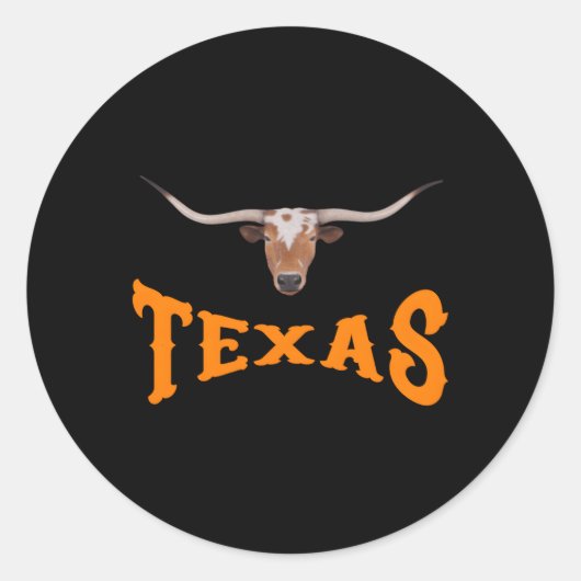 Sticker Rond Nom Texas Avec Longhorn Sr'S Head (Devant)