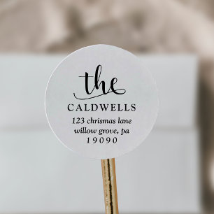 Sticker Rond Nom traditionnel Calligraphie blanc Adresse de ret