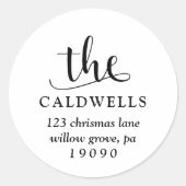 Sticker Rond Nom traditionnel Calligraphie blanc Adresse de ret (Devant)