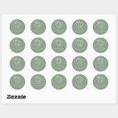 Sticker Rond Nom vert et date mariage du monogramme fleur sauva (Feuille)