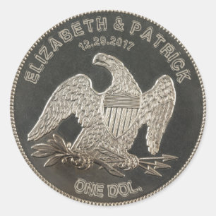 Sticker Rond Nommé Argent 1865 Dollar Mariage Ou Anniversaire