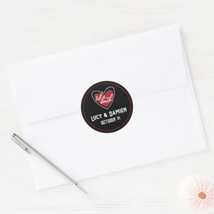 Sticker Rond Noms de cœur de mariage gothique jusqu'à la mort
