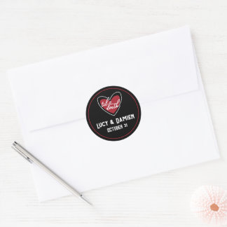 Sticker Rond Noms de cœur de mariage gothique jusqu'à la mort