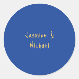 Sticker Rond Noms de couple de calligraphie chic adorables bleu