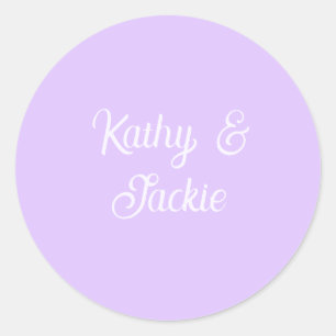 Sticker Rond Noms de couple de mariage rétro pastel violet styl