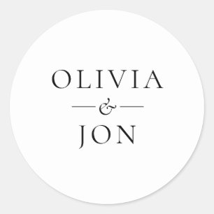 Sticker Rond Noms de couples modernes noir et blanc Mariage
