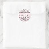 Sticker Rond Noms de la mariée initiale Mariage rose floral (Sac)