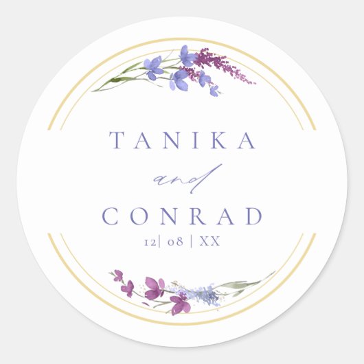 Sticker Rond Noms de l'aquarelle du Mariage fleur sauvage Peri (Devant)