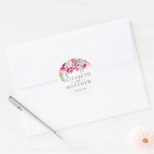 Sticker Rond Noms de Mariages floraux Fleurs sauvages rose vif