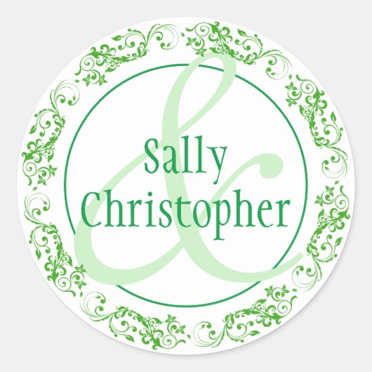 Sticker Rond Noms de mariée et de mariée ensemble. (Devant)