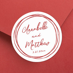 Sticker Rond Noms de minimalistes simples Mariage dessiné à la