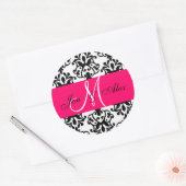 Sticker Rond Noms de monogramme rose chaud Mariage damassé Seal (Enveloppe)