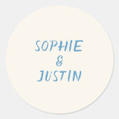 Sticker Rond Noms de script bleu élégant Monogramme de mariage (Devant)
