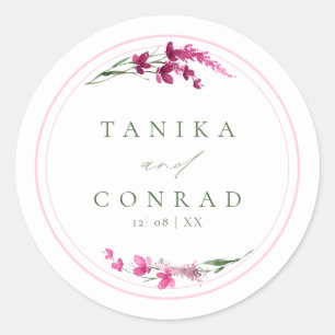 Sticker Rond Noms des aquarelles du Mariage fleur sauvage Fuchs