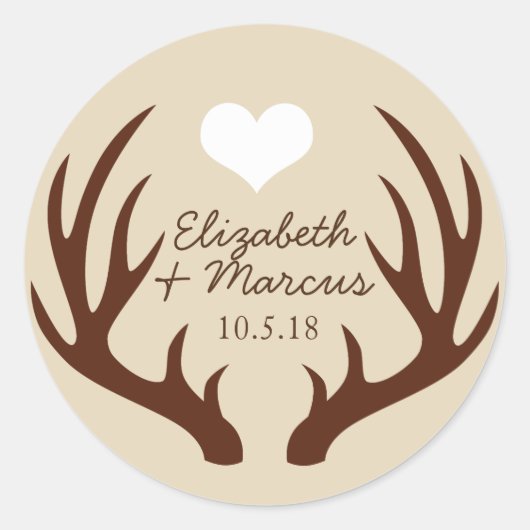 Sticker Rond Noms des couples de cerfs Brown rustiques (Devant)