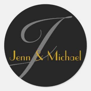 Sticker Rond Noms des mariées mariages Monogramme J Sceau d'or