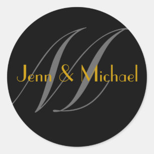 Sticker Rond Noms des mariées mariages Monogramme M Sceau d'or
