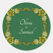 Sticker Rond Noms des mariés Émeraude Vert & Or (Devant)