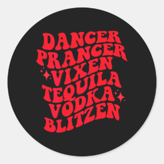 Sticker Rond Noms drôles de rennes buveurs de Noël rétro