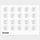 Sticker Rond Noms du Merci de script mariage Date Eucalyptus (Feuille)