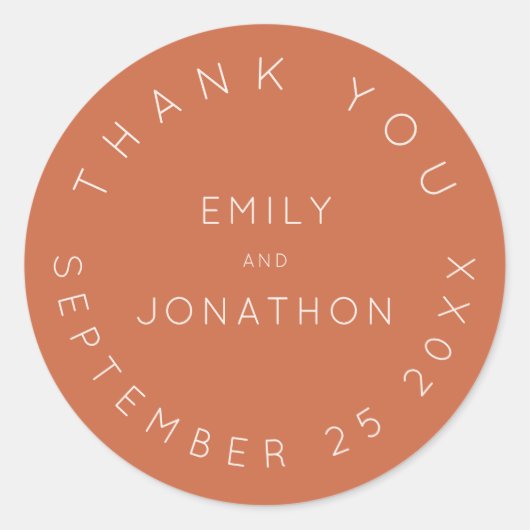 Sticker Rond Noms du Merci Mariage simple Date Terracotta (Devant)