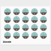 Sticker Rond Noms du monogramme mariage Date Damas Brown Bleu (Feuille)
