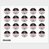 Sticker Rond Noms du monogramme mariage Date Damask Black & Pin (Feuille)