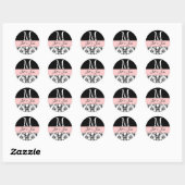 Sticker Rond Noms du monogramme mariage Date Damask Black Pink (Feuille)