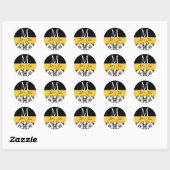 Sticker Rond Noms du monogramme mariage Date Damask Black Yello (Feuille)