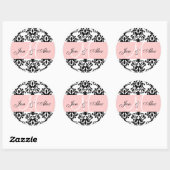 Sticker Rond Noms du monogramme rose Mariage damassé Seal (Feuille)
