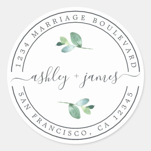 Sticker Rond Noms élégants Black White Mariage Adresse de retou (Devant)