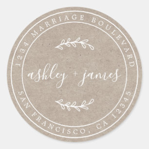 Sticker Rond Noms élégants Kraft Papier Mariage Adresse de reto