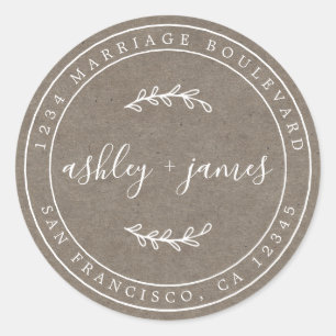 Sticker Rond Noms élégants Kraft Papier Mariage Adresse de reto