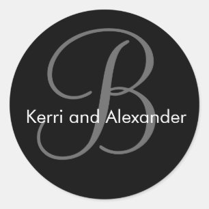 Sticker Rond Noms et Stick Monogramme B initial Noir & Blanc