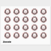 Sticker Rond Noms initiaux du Mariage rose vif Date (Feuille)