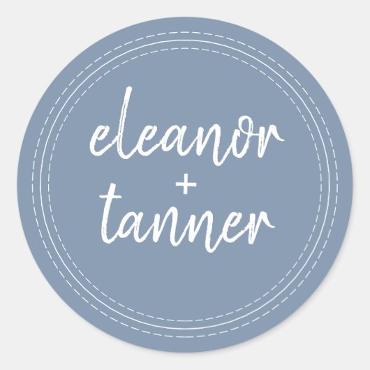 Sticker Rond Noms modernes Denim Blue Mariage Enveloppe Sceau (Devant)