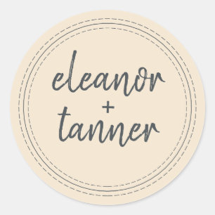 Sticker Rond Noms modernes Mariage ivoire Enveloppe Sceau