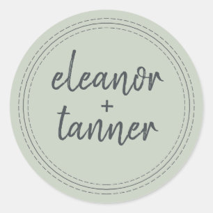 Sticker Rond Noms modernes Pastel Green Mariage Enveloppe Sceau